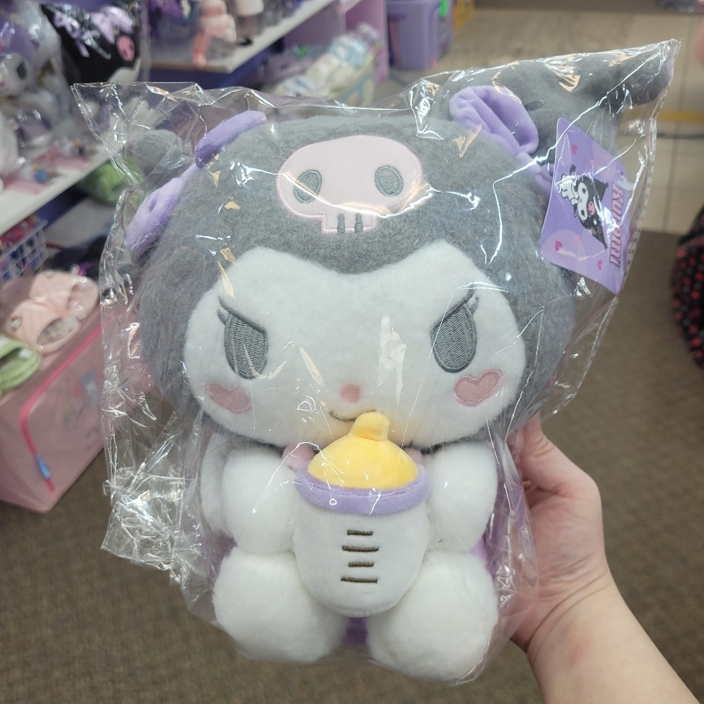 Brand New Sanrio Kuromi Milk Bottle Plush Doll 11"